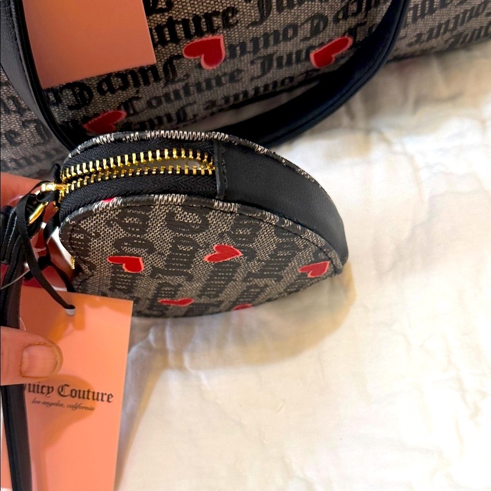 Juicy Couture Black and Red Heart Print Tote and matching wristlet set. - Picture 9 of 10
